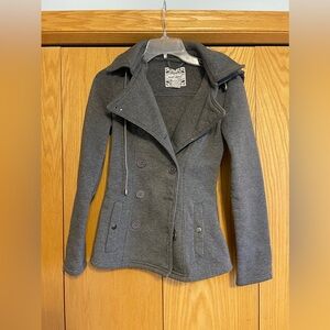 Hooded gray pea coat
